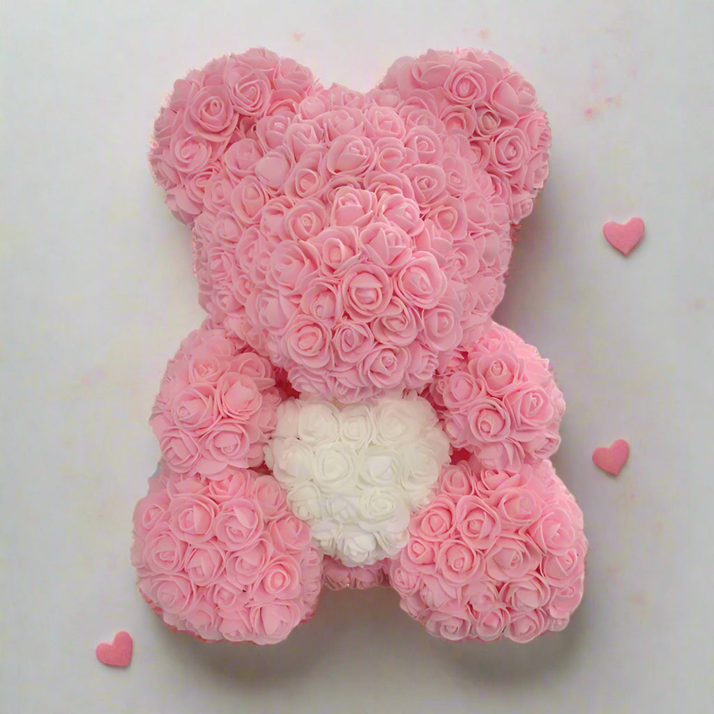 40cm red rose teddy bear with white heart inside clear display box
Handcrafted rose bear made from artificial foam roses
Romantic gift-ready rose bear in transparent packaging with red ribbon
Close-up of textured red and white foam roses on teddy bear
Elegant rose bear with heart-shaped center in deluxe gift box
Artificial rose teddy bear for Mother's Day, weddings, or anniversaries
Detailed shot of white heart roses on red floral teddy bear
Rose bear in clear gift box with red satin bow
Lux