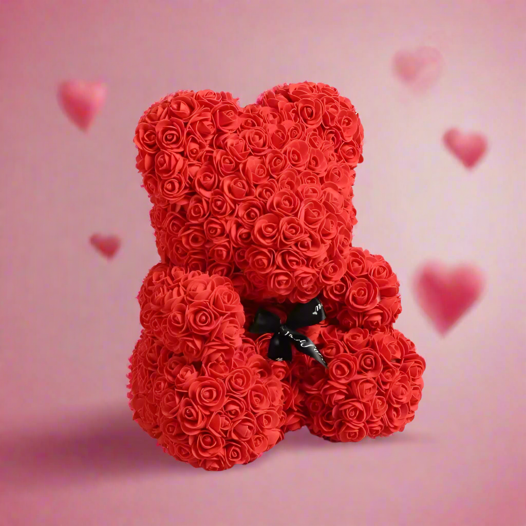 40cm red rose teddy bear with white heart inside clear display box
Handcrafted rose bear made from artificial foam roses
Romantic gift-ready rose bear in transparent packaging with red ribbon
Close-up of textured red and white foam roses on teddy bear
Elegant rose bear with heart-shaped center in deluxe gift box
Artificial rose teddy bear for Mother's Day, weddings, or anniversaries
Detailed shot of white heart roses on red floral teddy bear
Rose bear in clear gift box with red satin bow
Lux