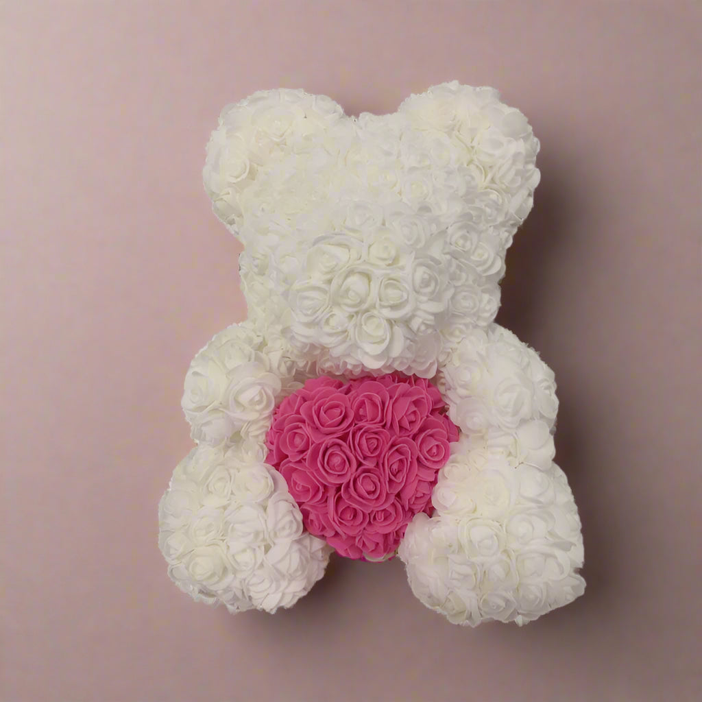 40cm red rose teddy bear with white heart inside clear display box
Handcrafted rose bear made from artificial foam roses
Romantic gift-ready rose bear in transparent packaging with red ribbon
Close-up of textured red and white foam roses on teddy bear
Elegant rose bear with heart-shaped center in deluxe gift box
Artificial rose teddy bear for Mother's Day, weddings, or anniversaries
Detailed shot of white heart roses on red floral teddy bear
Rose bear in clear gift box with red satin bow
Lux