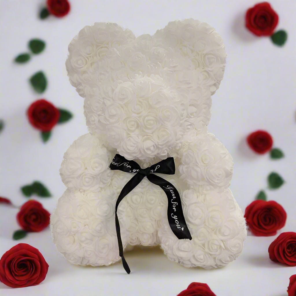 40cm red rose teddy bear with white heart inside clear display box
Handcrafted rose bear made from artificial foam roses
Romantic gift-ready rose bear in transparent packaging with red ribbon
Close-up of textured red and white foam roses on teddy bear
Elegant rose bear with heart-shaped center in deluxe gift box
Artificial rose teddy bear for Mother's Day, weddings, or anniversaries
Detailed shot of white heart roses on red floral teddy bear
Rose bear in clear gift box with red satin bow
Lux