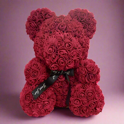 40cm red rose teddy bear with white heart inside clear display box  
Handcrafted rose bear made from artificial foam roses  
Romantic gift-ready rose bear in transparent packaging with red ribbon  
Close-up of textured red and white foam roses on teddy bear  
Elegant rose bear with heart-shaped center in deluxe gift box  
Artificial rose teddy bear for Mother's Day, weddings, or anniversaries  
Detailed shot of white heart roses on red floral teddy bear  
Rose bear in clear gift box with red satin bow  
Lux