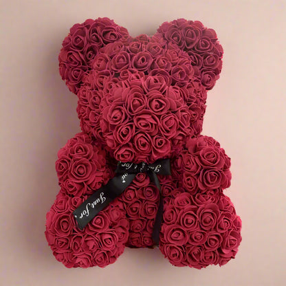 40cm red rose teddy bear with white heart inside clear display box  
Handcrafted rose bear made from artificial foam roses  
Romantic gift-ready rose bear in transparent packaging with red ribbon  
Close-up of textured red and white foam roses on teddy bear  
Elegant rose bear with heart-shaped center in deluxe gift box  
Artificial rose teddy bear for Mother's Day, weddings, or anniversaries  
Detailed shot of white heart roses on red floral teddy bear  
Rose bear in clear gift box with red satin bow  
Lux