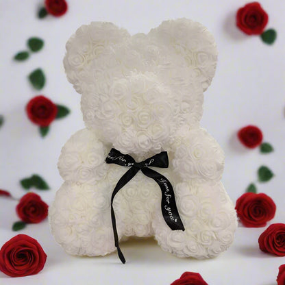 40cm red rose teddy bear with white heart inside clear display box  
Handcrafted rose bear made from artificial foam roses  
Romantic gift-ready rose bear in transparent packaging with red ribbon  
Close-up of textured red and white foam roses on teddy bear  
Elegant rose bear with heart-shaped center in deluxe gift box  
Artificial rose teddy bear for Mother's Day, weddings, or anniversaries  
Detailed shot of white heart roses on red floral teddy bear  
Rose bear in clear gift box with red satin bow  
Lux
